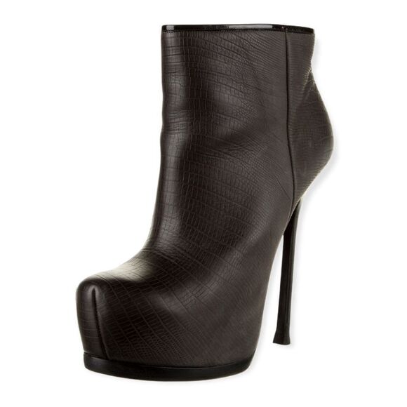 YVES SAINT LAURENT Leather Snake Print Tribtoo 105 Platform Ankle Booties 40 - Picture 1 of 9